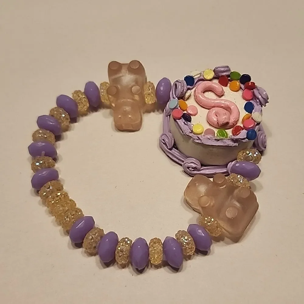 Shopkins Cake Stretch Bracelet Birthday Gummy Beard Glitter
